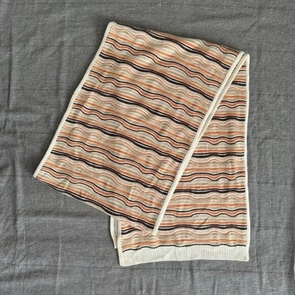 Bloomingdale's Wool Cashmere Angora Blend Ivory Brown Orange Stripe Long Scarf - Picture 1 of 3